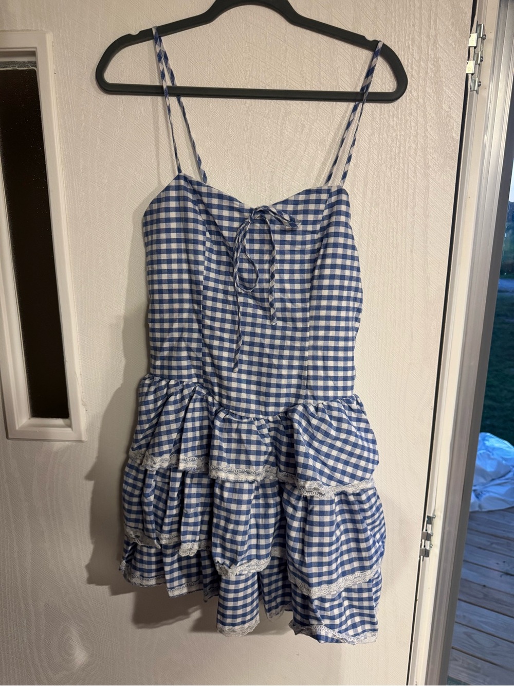 Blue Gingham Tiered Sundress for Girls
